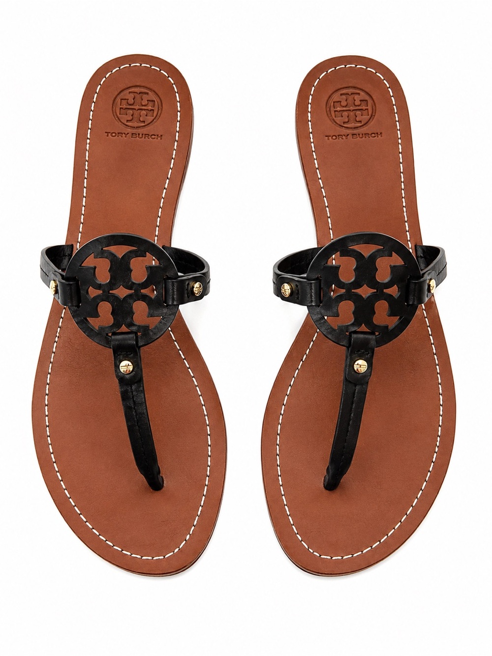 Tory Burch Miller Leather Sandals Black Brown Women’s 9 / 9.5